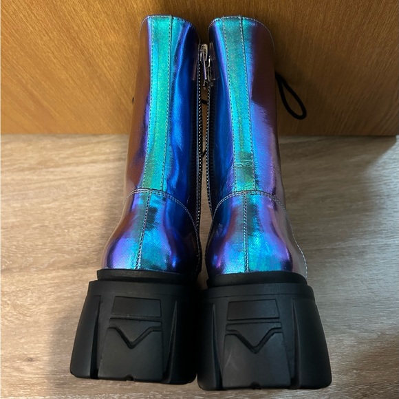 Doll’s Kill Current Mood Metallic Blue Platform Combat Boots Size 8 - Picture 11 of 12